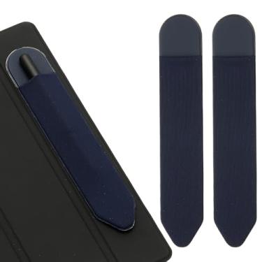 Imagem de PATIKIL Suporte de lápis para caneta, 2 peças, estojo elástico adesivo para caneta, bolsa, bolso elástico, acessórios para tablet, notebook, atividades ao ar livre, azul marinho