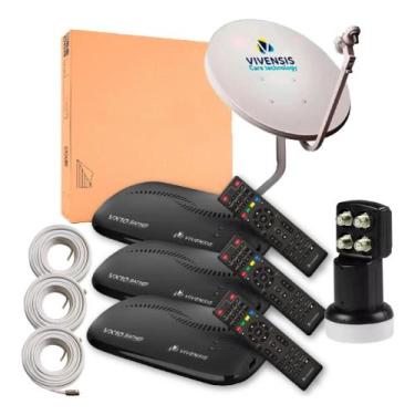 Imagem de Kit Antena Parabólica Digital Vivensis c/ 3 Receptor Vivensis VX10