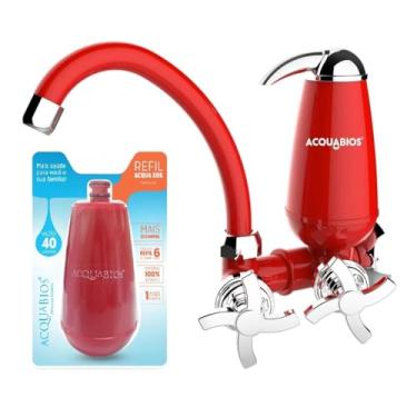 Imagem de Torneira de Cozinha Acquabios para Parede com Filtro, Vermelha, Kit com Refil Extra, Modelo 1006-0092