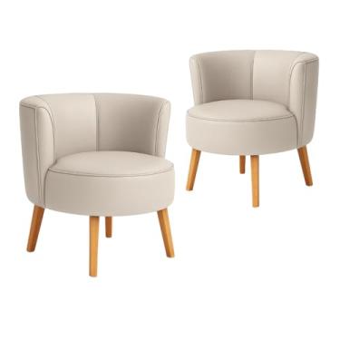 Imagem de Conjunto 2 Poltronas Estofada para Sala de Espera Aconchegante Tecido Corano Resistente Pés de Madeira MOBLAN decor (Bege)