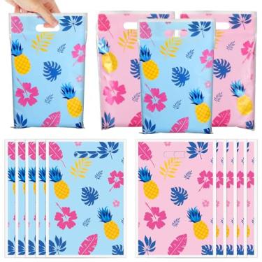Imagem de 50 peças de sacolas fofas de lembrancinhas de festa rosa azul desenho animado Havaí decorações de festa verão tropical bolsa de presente de plástico havaiano para doces havaianos para presente de