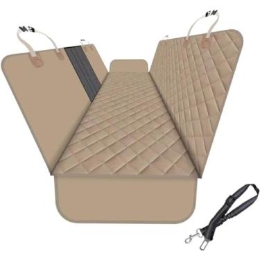 Imagem de Capa de banco traseiro para carro SUV e caminhão com janelas de malha, material resistente a arranhões e água, versão atualizada, cáqui profundo (com coleira para cães)