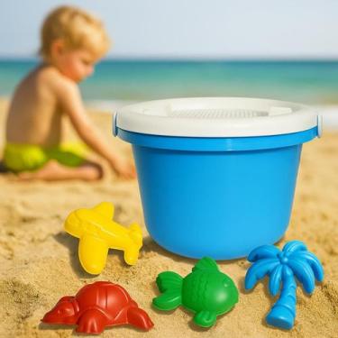 Imagem de Baldinho de Praia Azul Infantil Completo Brinquedo Com Moldes Forminha