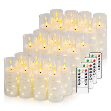 Imagem de Nimiko Velas de LED cintilantes sem chama, velas operadas por bateria, 24 peças com cordão de estrela embutido, velas de coluna de LED acrílicas com controle remoto, adequadas para decoração de casa