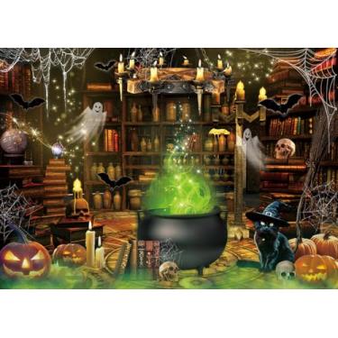 Imagem de Pano de fundo mágico de Halloween, bruxa, veneno, fantasma, abóbora, tema de Halloween, para decoração de festa de chá de bebê, faixa (300 x 240 cm)