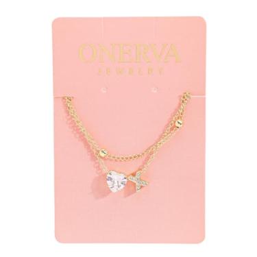 Imagem de Tornozeleira feminina banhada a ouro 14K – Pulseira de tornozelo em camadas delicadas à prova d'água com pingente de coração de zircônia cúbica – Joia ajustável para os pés de verão, One Size, Aço