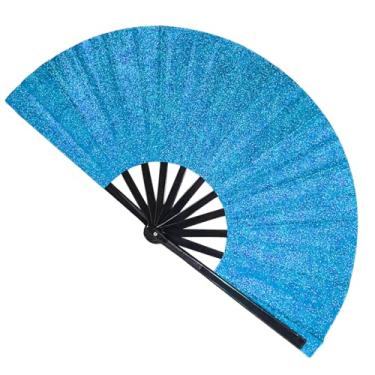 Imagem de Grande ventilador dobrável de glíter, botas no chão, ventilador de mão brilhante, ventilador de clack para dança em linha, ventilador portátil com uma bolsa de pelúcia para roupas rave, acessórios