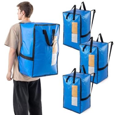Imagem de TAILI Pacote com 4 bolsas azuis com alças ajustáveis, suprimentos de mudança, alternativas de caixas de mudança, bolsas de armazenamento resistentes para embalagem universitária, mochila de