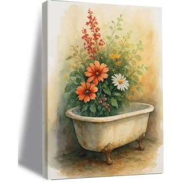 Imagem de Frimeeme Arte em tela de banheiro botânico 30,5 x 40,6 cm, decoração de parede floral para banheira vintage, pintura emoldurada, arte moderna