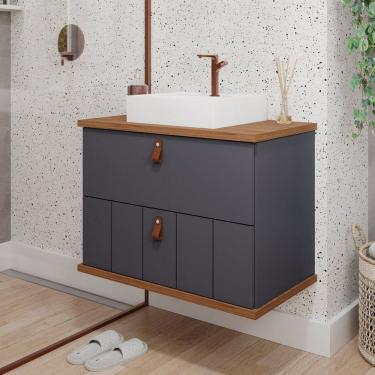 Imagem de Gabinete Suspenso com Cuba 80,3cm X 69cm Poli Espresso Móveis Titanium