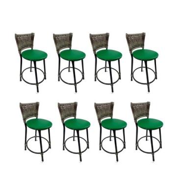 Imagem de Kit 8 banqueta baixa junco cozinha gourmet bancada americana - FortMix