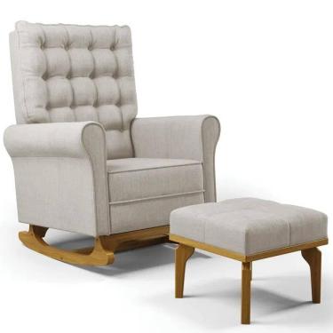 Imagem de Poltrona De Amamentação Balanço E Puff Base De Madeira Brenda G05 Linho Bege - Mpozenato