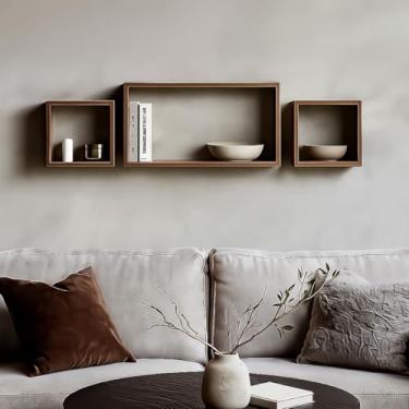 Imagem de Kit 3 Nichos em MDF, Nogal Sevilha Madeirado, 1 Retangular 30x55x15cm e 2 Quadrados 25x25x15cm