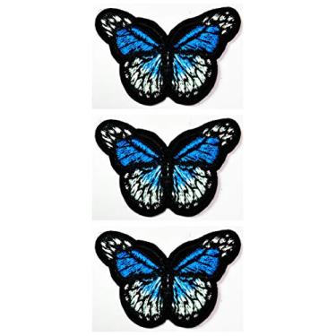 Imagem de Conjunto de 3 peças mini pequena borboleta azul desenho animado criança ferro costurar em patch adesivos para chapéu boné polo mochila roupas jaqueta camiseta bordado ferro em costurar no patch (35)
