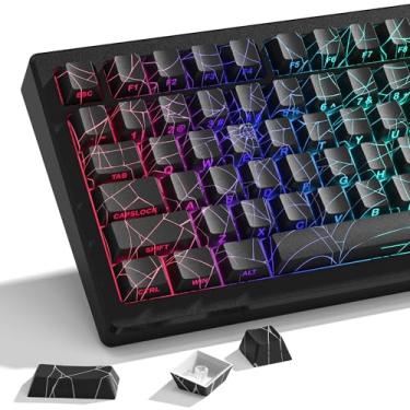 Imagem de Teclas dagaladoo pretas de teia de aranha com linhas retroiluminadas, teclas estampadas nas laterais com perfil Cherry, personalizadas para teclado mecânico 100% 75% 65% 60% TKL com layout dos EUA