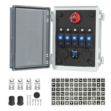 Imagem de Joinfworld Caixa de interruptor rocker de 5 gangues painel de interruptor marinho à prova d'água 12v led iluminado com disjuntor carregador usb voltímetro led para carro automotivo de barco