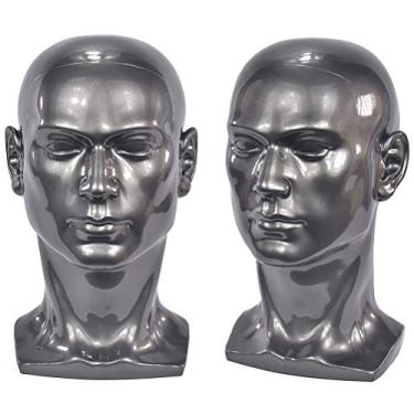 Imagem de Ba Sha Cabeça de manequim de PVC preto masculino manequim suporte modelo display chapéu cachecol perucas óculos de cabelo chapéu beleza ferramenta de estilo com orifício de montagem L30HH