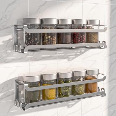 Imagem de LUCYCAZ Pacote com 2 suportes de temperos montados na parede com 16 ganchos, prateleira organizadora de especiarias para porta de despensa de armário de fogão, parafuso ou adesivo para pendurar na