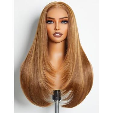 Imagem de GORGIUS Peruca Lisa Honey Loira em Camadas Sem Cola Destaque Peruca de Renda Frontal Parte do Meio Pré-Corte HD Peruca de Renda Atualizada com Style-Archive Premium Fiber