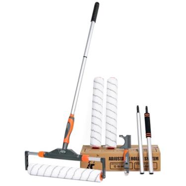 Imagem de PinStone Kit de rolo de pintura grande ajustável de 10 peças, 30,5 a 45,7 cm, haste de extensão de alumínio, alça ergonômica, limpador de rolos, capas de rolo de nylon de 45,7 cm para paredes, teto