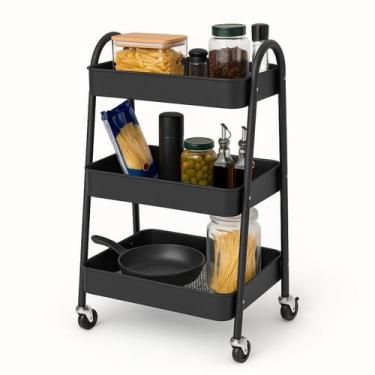 Imagem de Prateleira Auxiliar Carrinho de Metal Multiuso 3 Andares Com Rodinhas 
