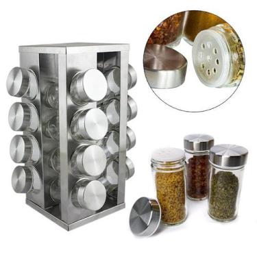 Imagem de STO90 - Organizador Porta Tempero Giratorio Inox 16 Potes Inox - Livon