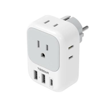 Imagem de Adaptador de plugue TESSAN tipo E/F com 3 portas USB dos EUA para a Eu