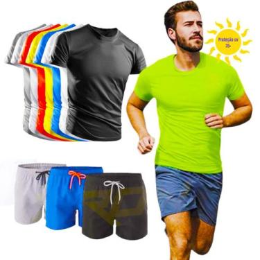Imagem de Kit Shorts Bermuda + Camiseta Corrida Academia Fitness PROTEÇÃO UV SOL