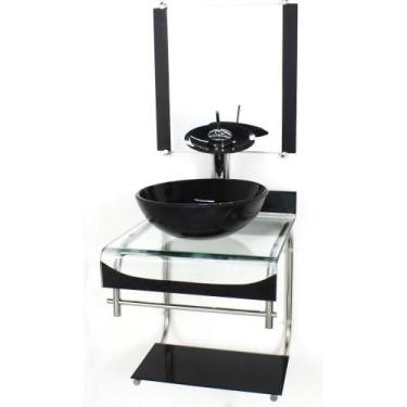 Imagem de Gabinete Vidro 40Cm Banheiro Curvado Duplo Inox Cuba Redonda - Cubas E