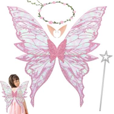 Imagem de GXFCHLKJ Fairy Wings, Fairy Wings Adult Women, Angel Wings Butterfly Wings for Girls, Fairy Costume for Women, Halloween Costumes Cosplay Dress Up Party Favor (Pink)