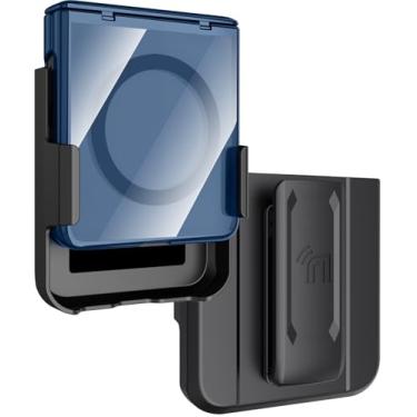 Imagem de Nakedcellphone Capa de celular Electro Combo para Samsung Galaxy Z Flip 7 com suporte de clipe de cinto - protetor de tela integrado - capa de dobradiça - compatível com MagSafe - Azul/transparente