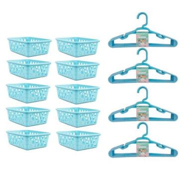 Imagem de Kit 10 Cestos Organizador 16x12x6Cm + 20 Cabides  Infantil - Trioplast