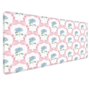 Imagem de Foritho Hortênsia azul grande tapete de mouse 80 x 39,9 cm, coquete moderno, laço rosa, flor, estetica, grande, estendido, tapete de mesa para computador mousepad para teclado e mouse, acessórios de