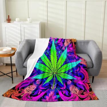 Imagem de Erosebridal Cobertor de folha de maconha para meninos, meninas e homens - cobertor de lã colorido trippy tamanho queen com estampa de folhas de mandala boho cobertor de flanela