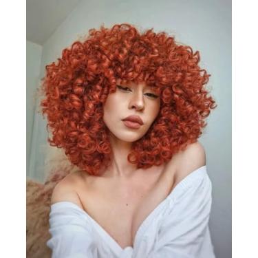 Imagem de GEMBON Perucas afro encaracoladas para mulheres negras, peruca encaracolada com franja, fibra sintética, aparência natural, sem cola, para uso diário