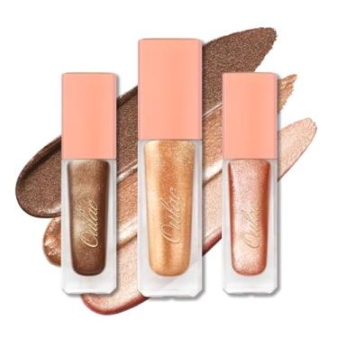 Imagem de Oulac Sombra líquida com glitter, sombra líquida, delineador líquido, não pegajoso, cobertura única com fórmula resistente a vincos de secagem rápida, conjunto 3