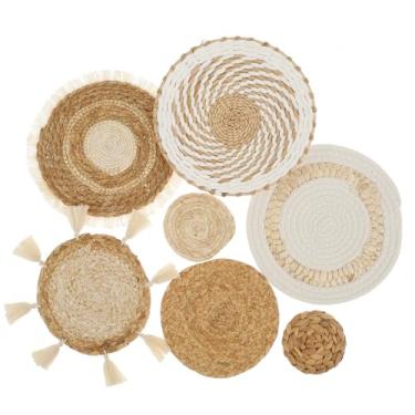 Imagem de blackonvlm Cesto de parede boho decorativo, cestas de parede redondas de arte de parede Boho para casa de fazenda, arte de vime de rattan, algas marinhas, decoração de casa para cozinha, decoração