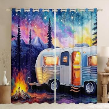 Imagem de Erosebridal Cortinas de acampamento Aurora, cortinas de trailer para trailers, cortinas de cabana rústicas para crianças, montanha, floresta, pinheiro, janela, 2 painéis, 106,7 cm L x 163 C, para sala