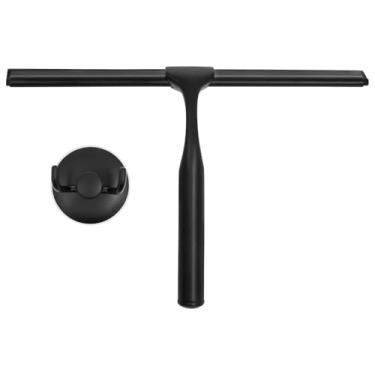 Imagem de KHZSPP Rodo de chuveiro de silicone com núcleo de aço inoxidável, limpador de parede de vidro transparente com gancho de armazenamento de sucção, é adequado para janelas de portas de vidro de chuveiro