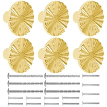 Imagem de Tzdxfgl Pacote com 6 maçanetas douradas para gavetas, puxadores de cômoda de liga de zinco com 3 parafusos de tamanho, puxador de gaveta de cozinha dourado elegante, ferragens, fácil de instalar