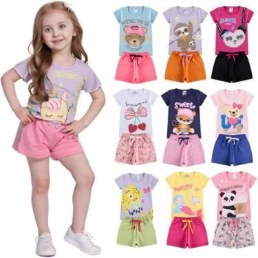 Imagem de Kit 6 Peças de Roupas Infantil Menina 3 Camisetas 3 Bermudas Kit com 3