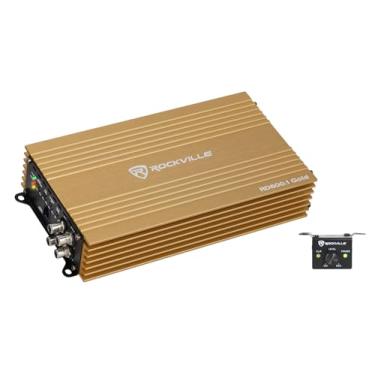 Imagem de Rockville Amplificador automotivo RD600.1 dourado 600 W RMS 1 Ohm, pico de 2400 W, design compacto, botão de baixo de metal, Tiffany RCA, para entusiastas de áudio automotivo