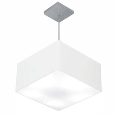 Imagem de Lustre Pendente Quadrado Vivare Md-4020 Cúpula Em Tecido 21/35x35cm - Bivolt Branco 127/220v