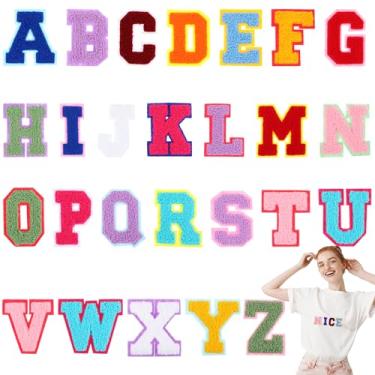 Imagem de 26 peças adesivos de letras A-Z ferro em letras de chenille adesivos bordados do alfabeto para roupas, chapéus, mochilas, acessórios DIY, presentes de volta às aulas (coloridos)