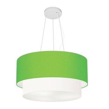 Imagem de Lustre Pendente Duplo Cilíndrico Vivare Md-4369 Cúpula Tecido 45x40cm - Bivolt Verde-limão-branco 127/220v
