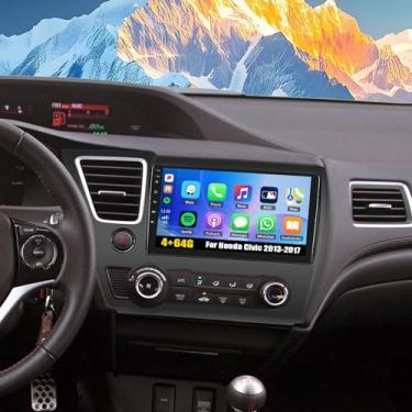 Imagem de Estéreo automotivo Qualcomm de 8 núcleos 4G + 64G para Honda Civic 2013-2017: rádio de carro Android 15 com Carplay Android Auto, tela sensível ao toque IPS de 9 polegadas 1280 x 720P, Bluetooth5.1