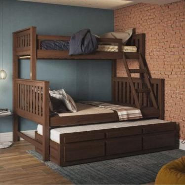 Imagem de Treliche com Cama de Casal com 3 Gavetas Madeira Maciça Móveis Saraiva