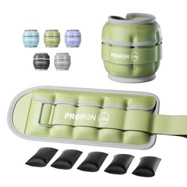 Imagem de PROIRON Pesos de tornozelo ajustáveis para mulheres e homens 0,5 kg - 2,5 kg em par de peso refletivo no tornozelo para exercícios físicos, corrida, aeróbica-verde