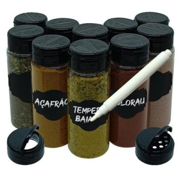 Imagem de Pote Tempero Kit 10 Potes +10 Etiquetas Adesivas T140 - Arte Cozinha