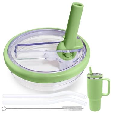 Imagem de Tampa de canudo flip compatível com Stanley Cup 850 g, tampa de substituição à prova de vazamento livre de BPA adequada para copo Stanley Quencher de 850 g, à prova de derramamento, 2 canudos, 1